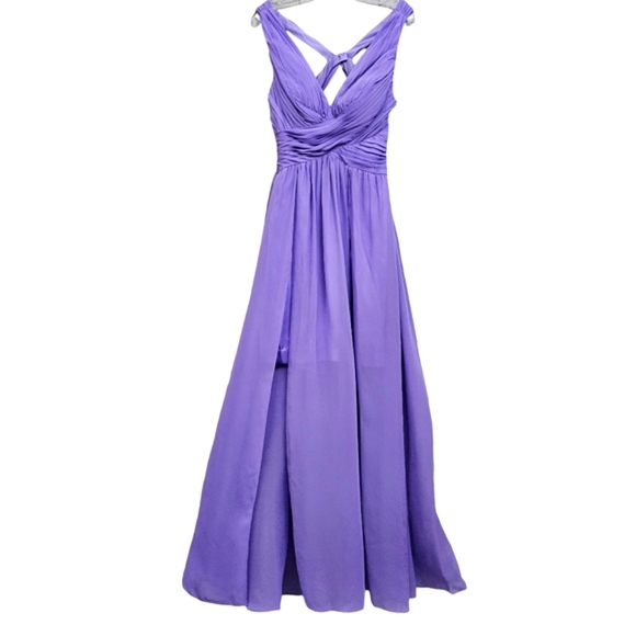 Nwot Hailey by Adrianna Papell Lilac Ruched Emperor Waist Chiffon High Low Gown - Picture 10 of 16